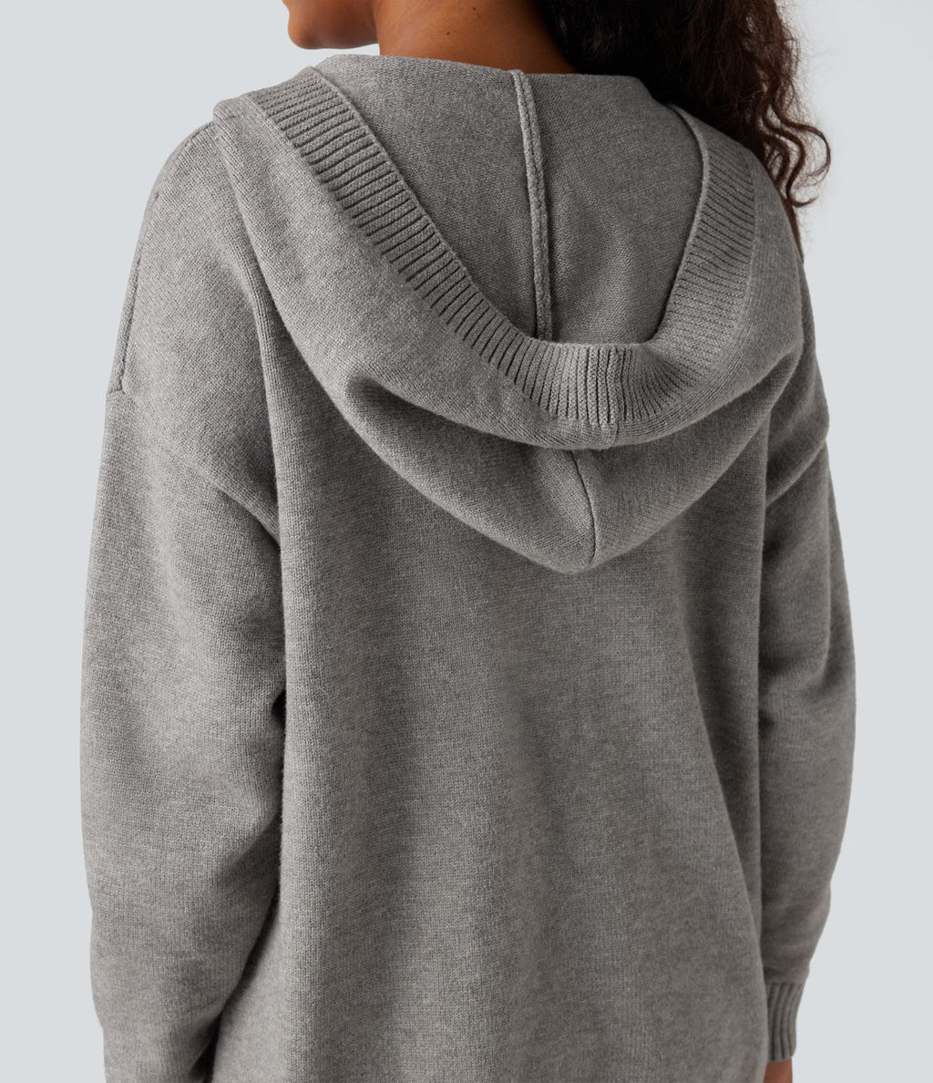Cardigan à capuche avec boutons et poches