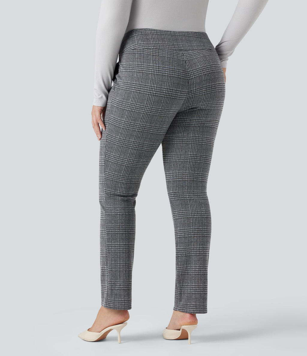 Pantalon tailleur skinny Halara Flex™ grande taille taille haute pied-de-poule à carreaux avec poches