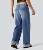 Jean coupe barrel Halara Flex™ taille basse à revers avec poches