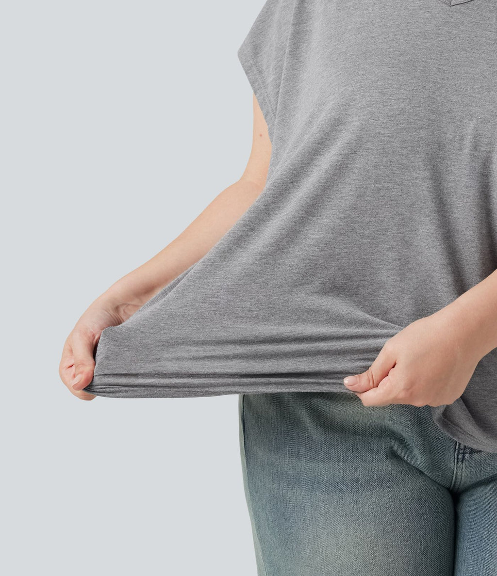 T-shirt décontracté grande taille col V manches courtes