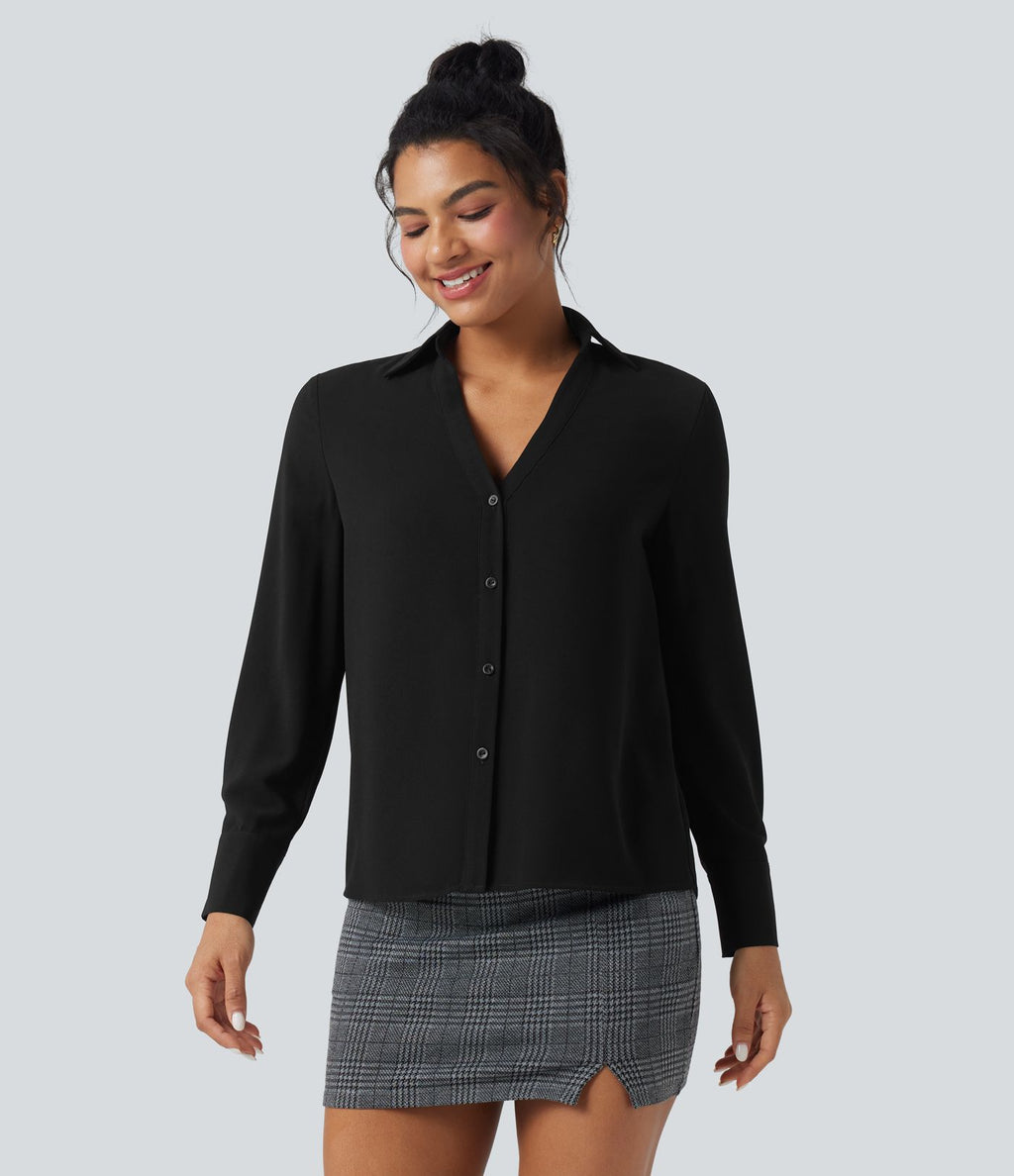 Chemise de travail en mousseline col V manches longues