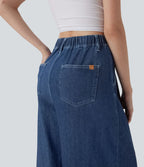 Jean palazzo ample et fluide Halara Flex™ Cool Touch en denim extensible tricoté à taille haute, séchage rapide et multiples poches