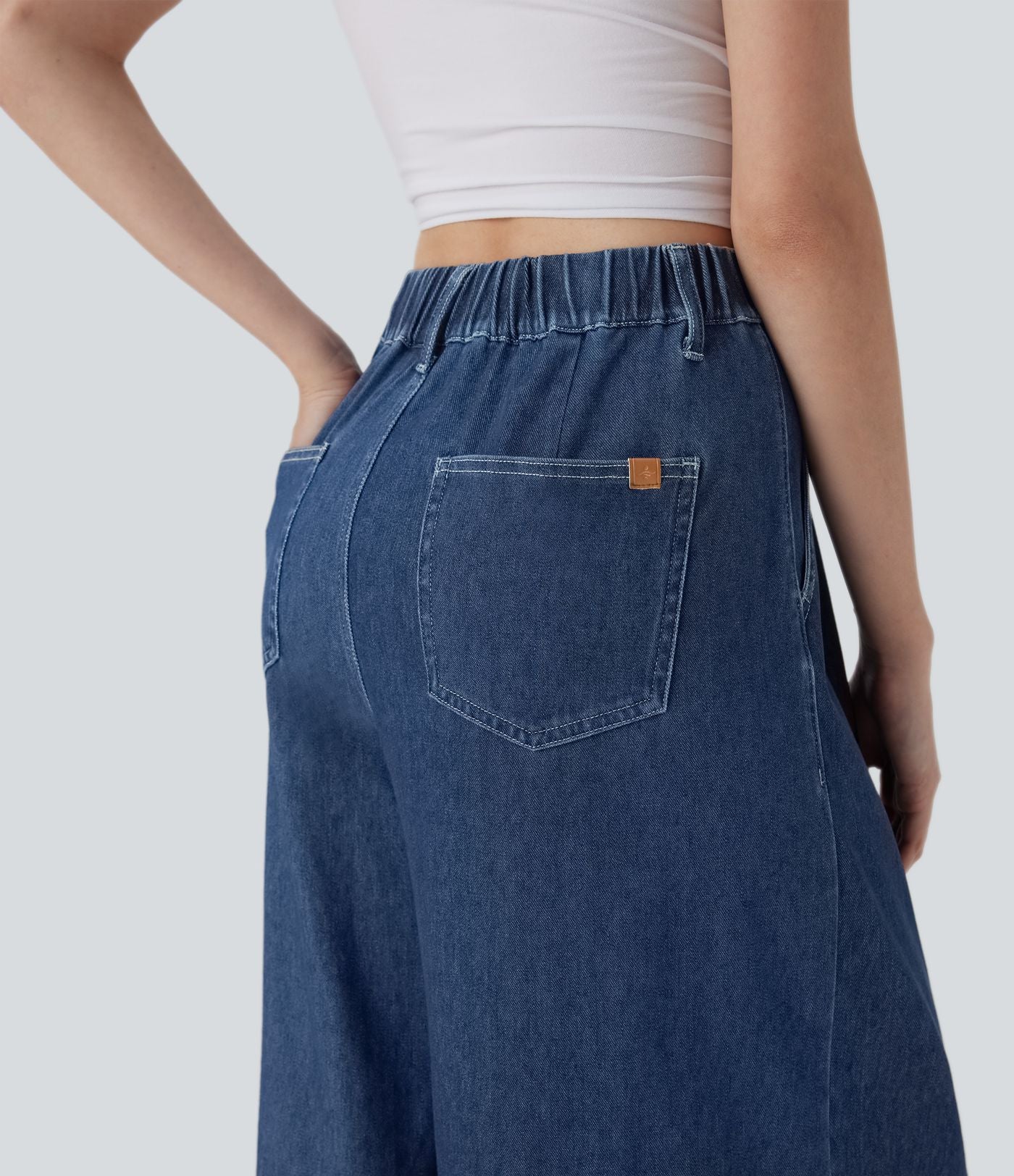 Jean palazzo ample et fluide Halara Flex™ Cool Touch en denim extensible tricoté à taille haute, séchage rapide et multiples poches