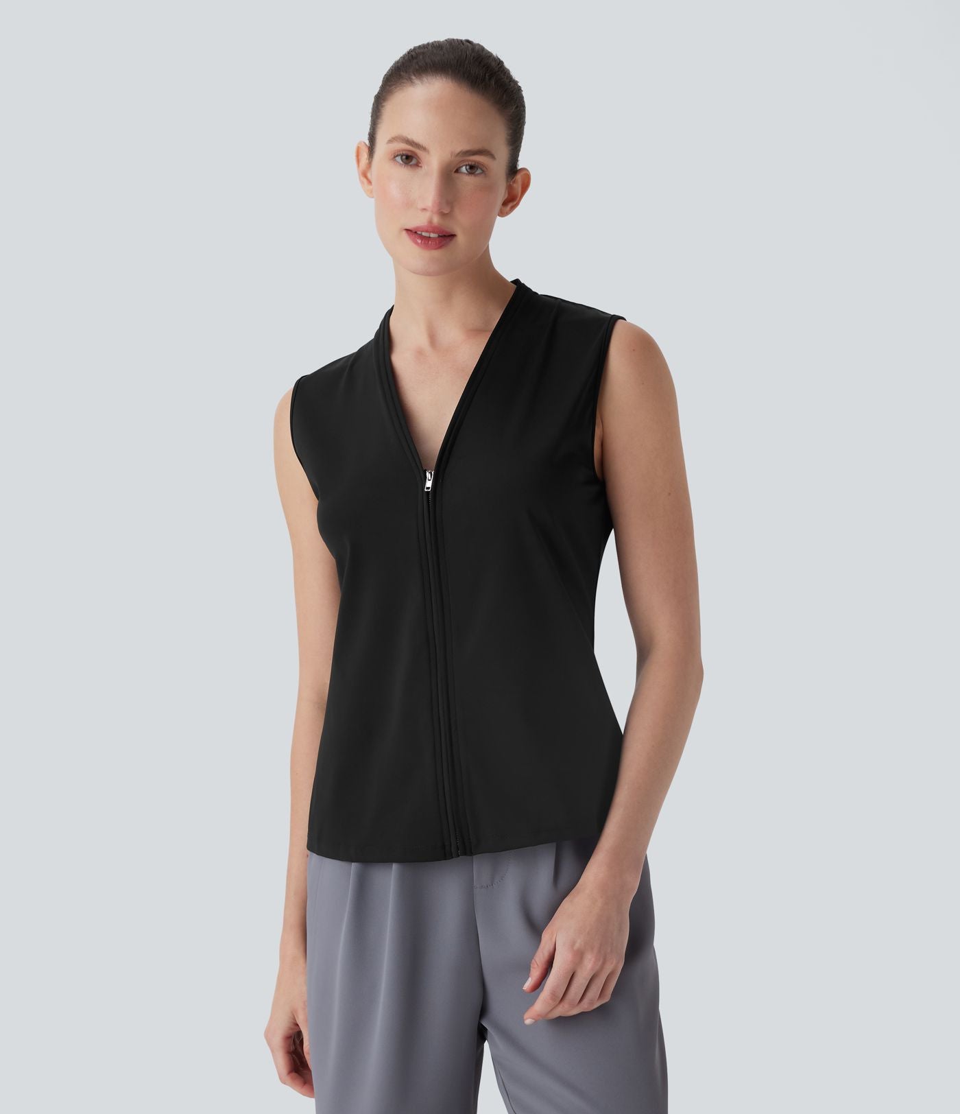 Blouse de travail Softlyzero™ Airy col V zippée sans manches Cool Touch - UPF50+