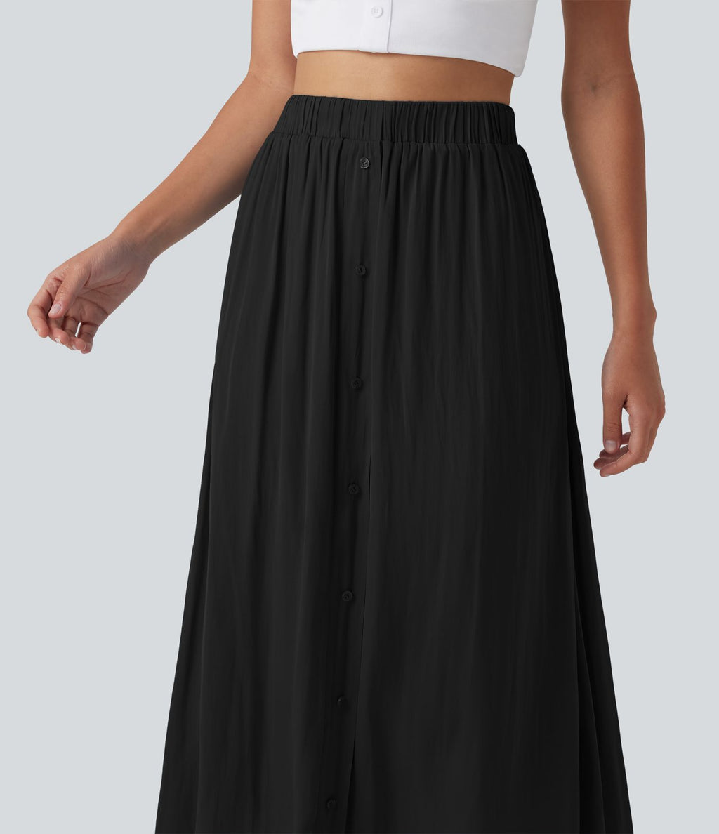 Jupe midi trapèze fluide, taille haute, décontractée