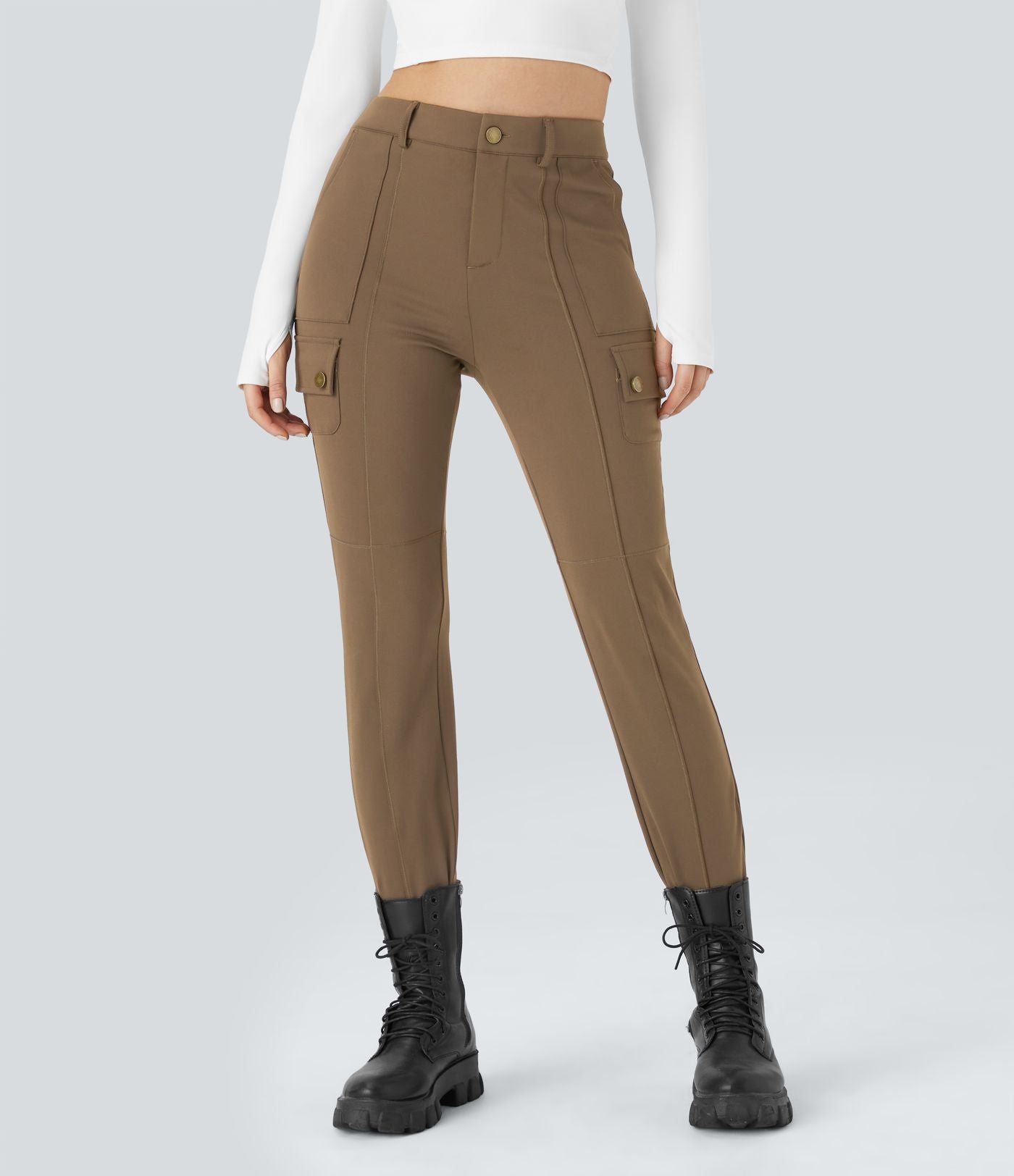 Pantalon cargo ajusté uni taille haute DayStretch avec poches zippées