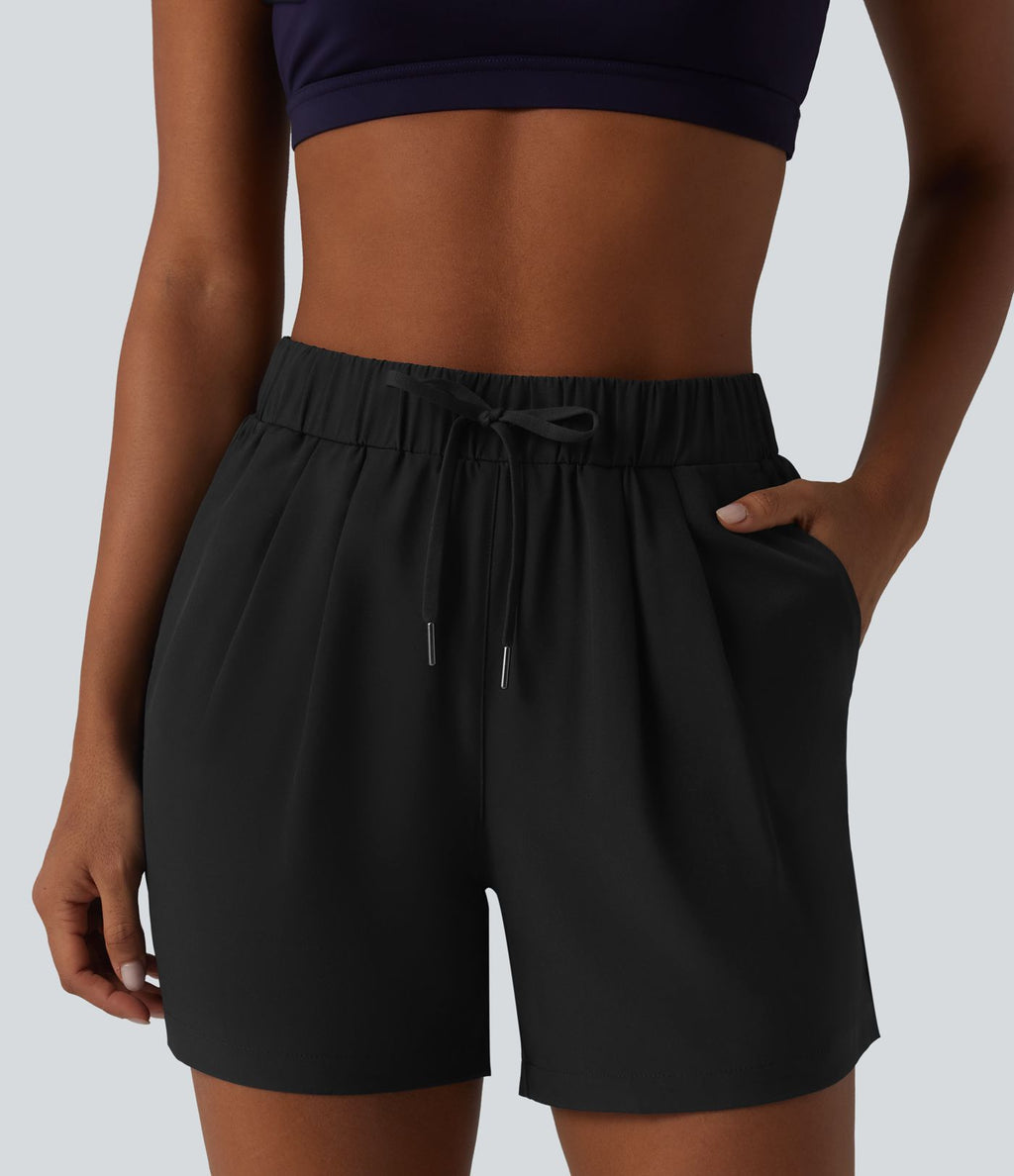 Short de yoga plissé taille haute élastique 12,5 cm avec cordon de serrage et poches