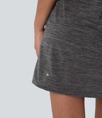 Robe active de yoga mini 2 pièces à encolure en U, dos nu, dos nageur, maille contrastante et poche latérale