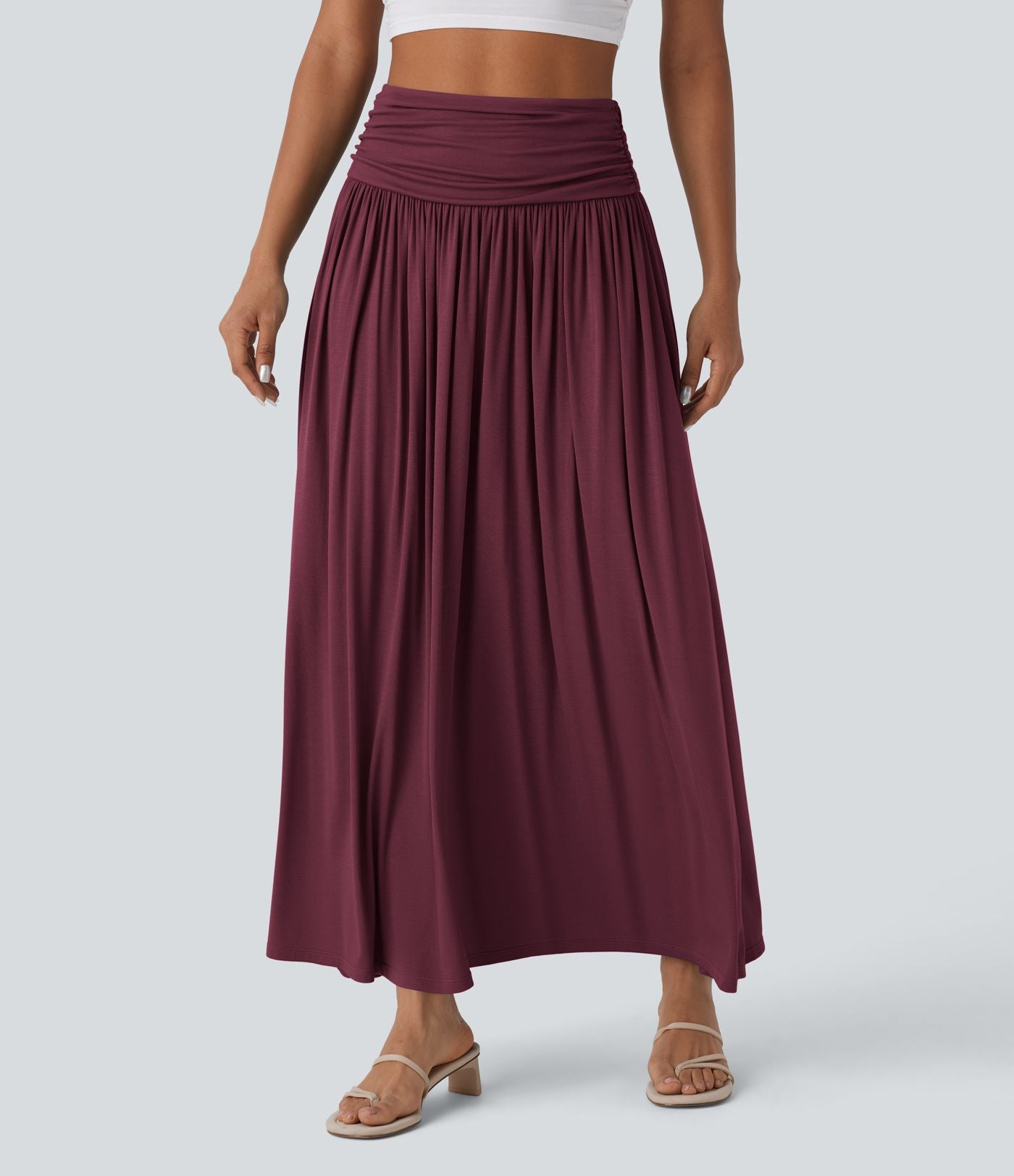Jupe longue fluide froncée taille haute