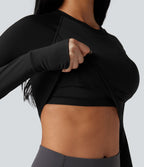 Haut de sport yoga SoftlyZero™ Airy push-up mesh contrastant effet frais InstantCool manches longues avec passe-pouces, protection solaire UPF50+