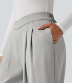 Pantalon tailleur large taille haute croisée avec poches