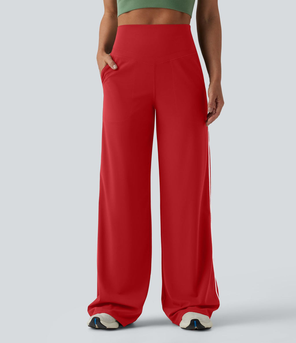 Pantalon ample yoga Halara UltraSculpt™ taille haute gainant à rayures color block avec poches