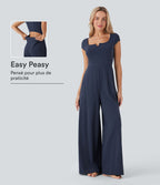 Combinaison de yoga Softlyzero™ Airy Cool Touch à col cranté, manches courtes, jambes larges et poches latérales - Édition Easy Peasy