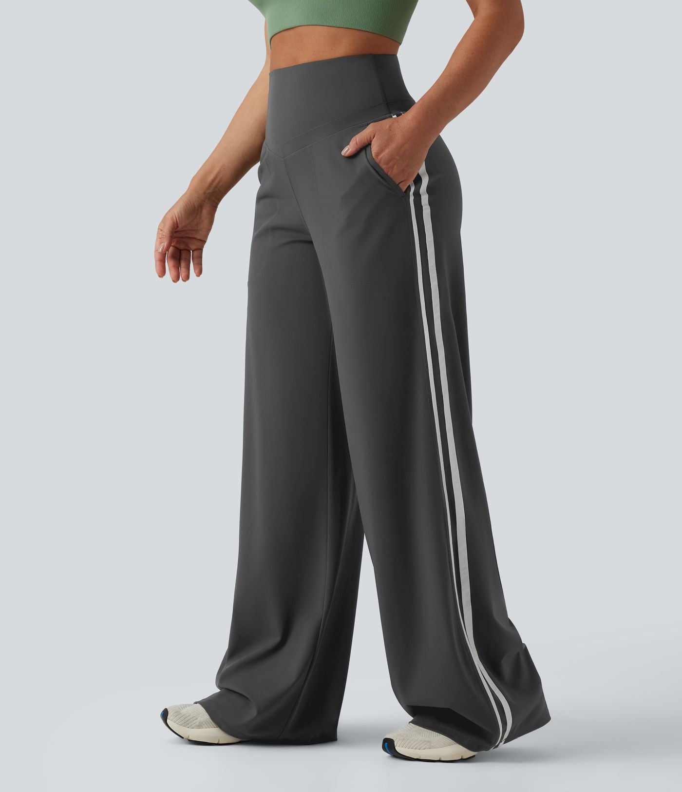 Pantalon ample yoga Halara UltraSculpt™ taille haute gainant à rayures color block avec poches