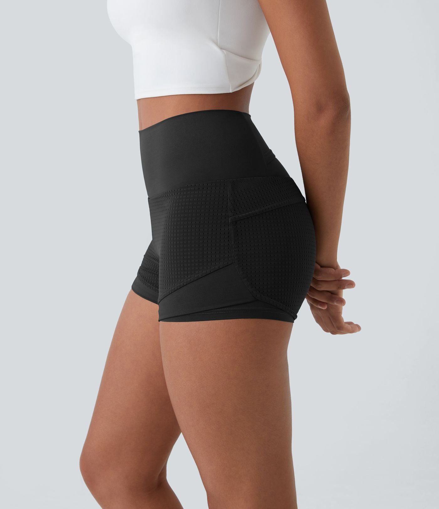 Shorts 2' Casual 2 en1 Taille Haute Empiècement en Maille dans le Dos et Poches