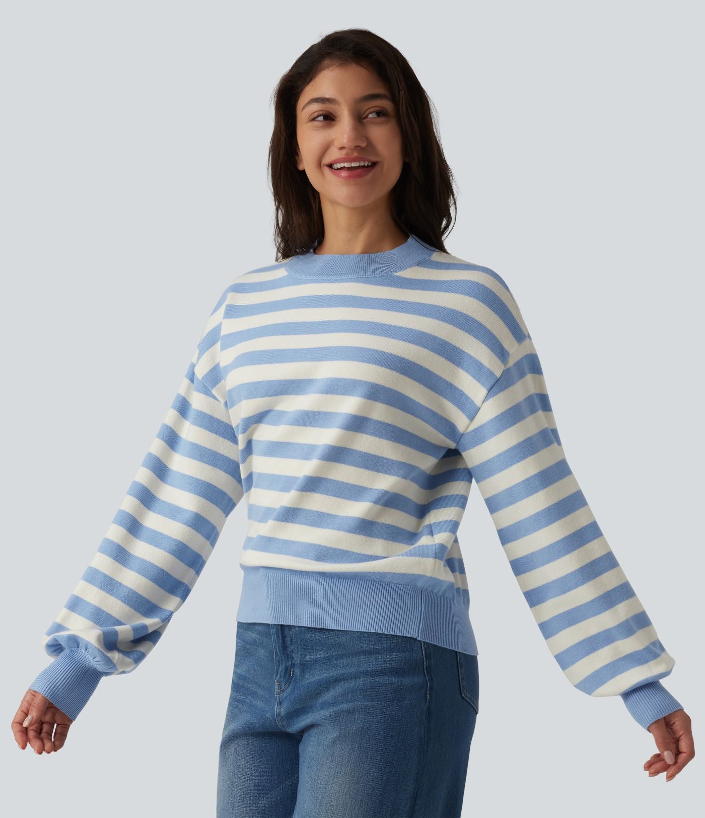 Pull casual col rond à manches longues à rayures