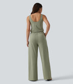 Combinaison casual baggy chinée sans manches à col U et cordon de serrage avec poches — Édition Easy Peasy