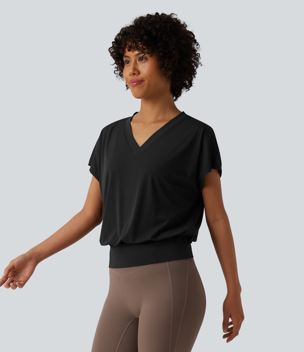 Haut de sport yoga oversize col V à manches courtes effet frais InstantCool à séchage rapide