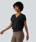Haut de sport yoga oversize col V à manches courtes effet frais InstantCool à séchage rapide