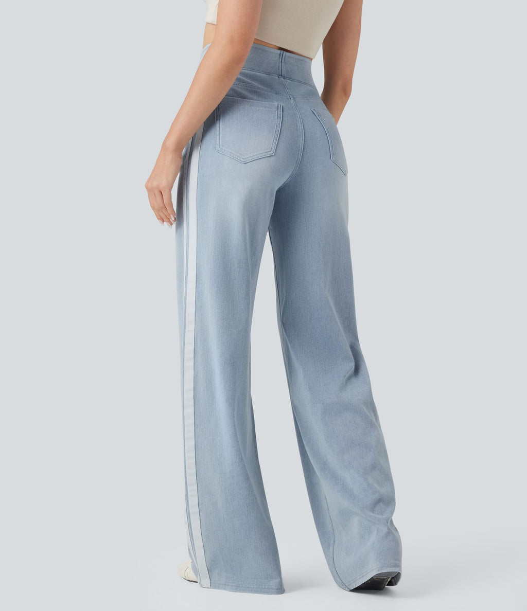Halara Flex™ Jean large fluide délavé taille haute à rayures avec poches