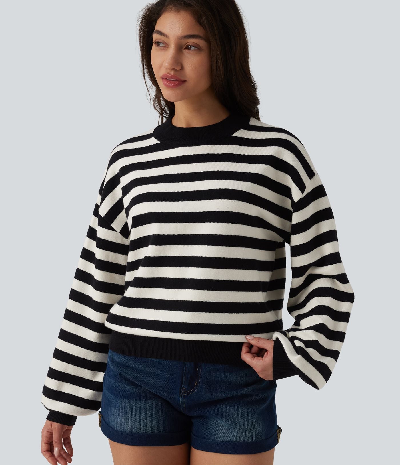 Pull casual col rond à manches longues à rayures