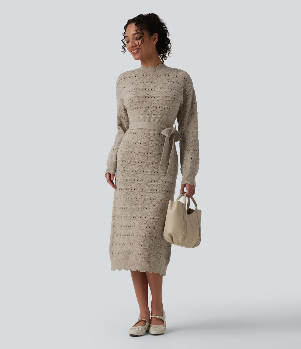 Robe pull midi manches longues avec ceinture