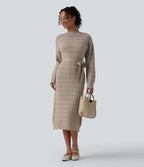 Robe pull midi manches longues avec ceinture