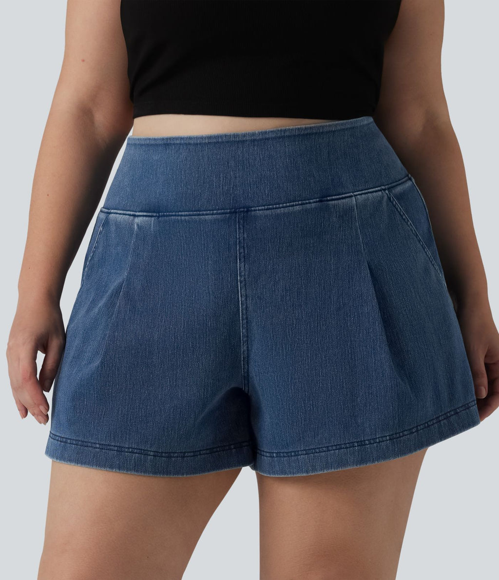 Short en jean taille haute Halara Flex™ ample et décontracté, grande taille, 10 cm avec poches