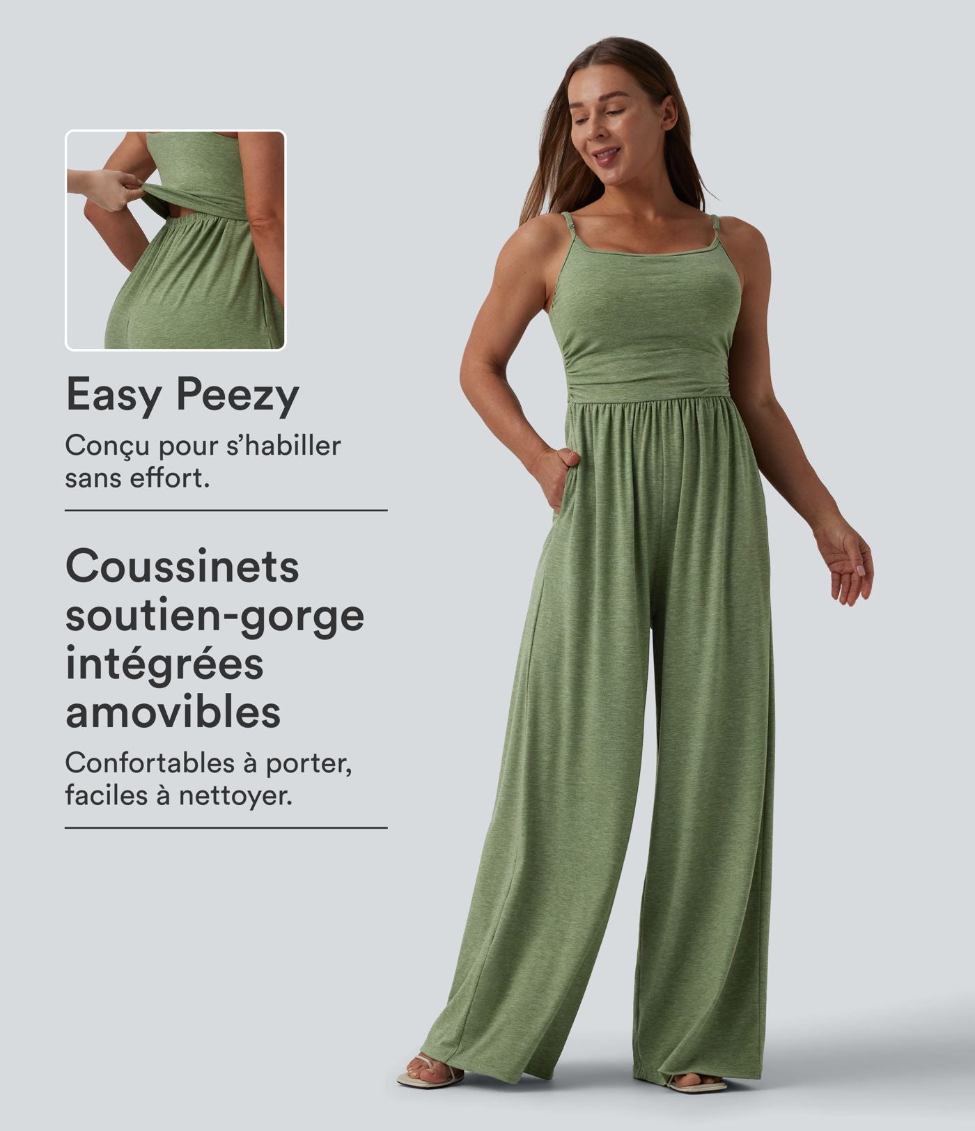 Combinaison décontractée large chinée froncée bretelles ajustables avec poches - Easy Peasy