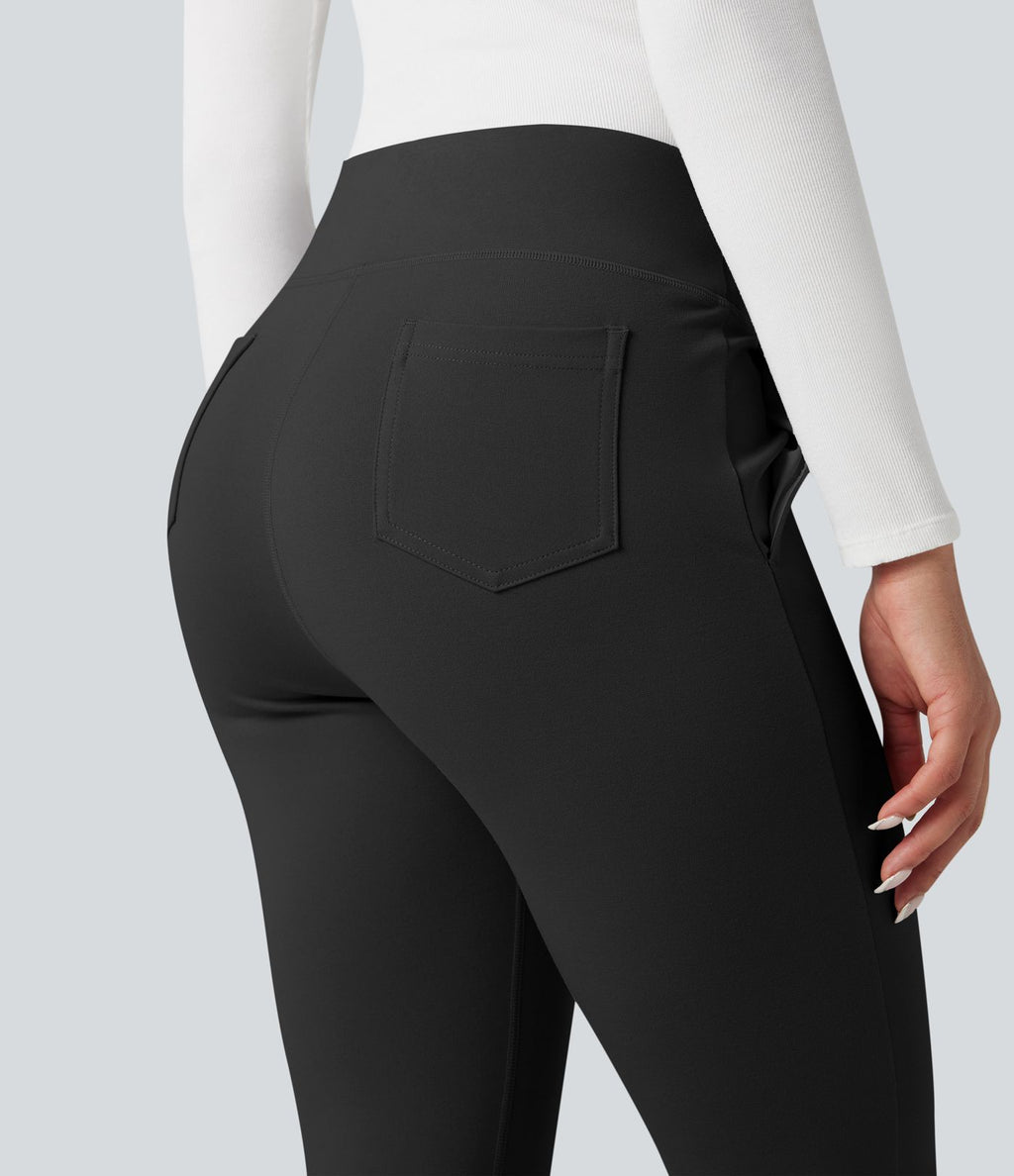 Pantalon tailleur évasé taille haute avec poches