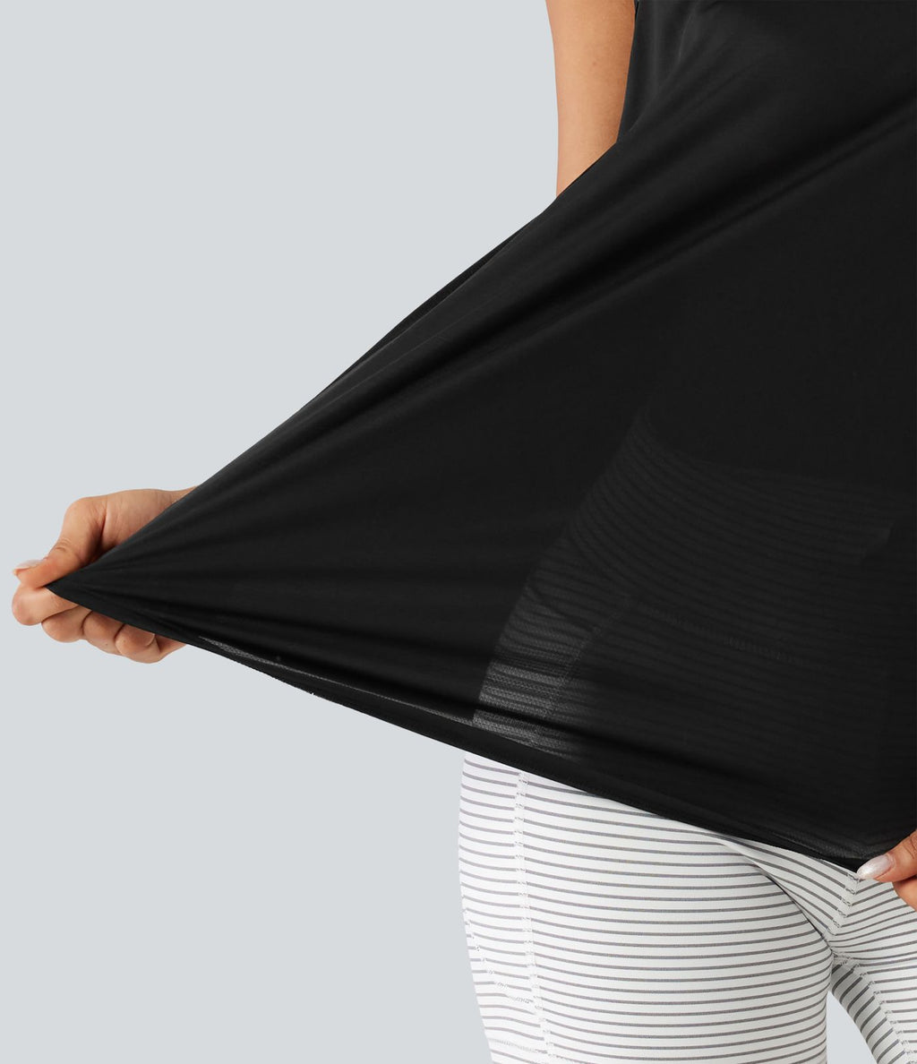 Débardeur de running longueur allongée en mesh contrasté avec ourlet arrondi