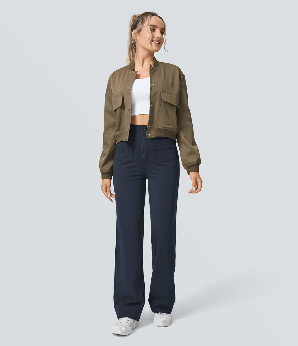 Pantalon taille haute coupe droite DayStretch avec poches