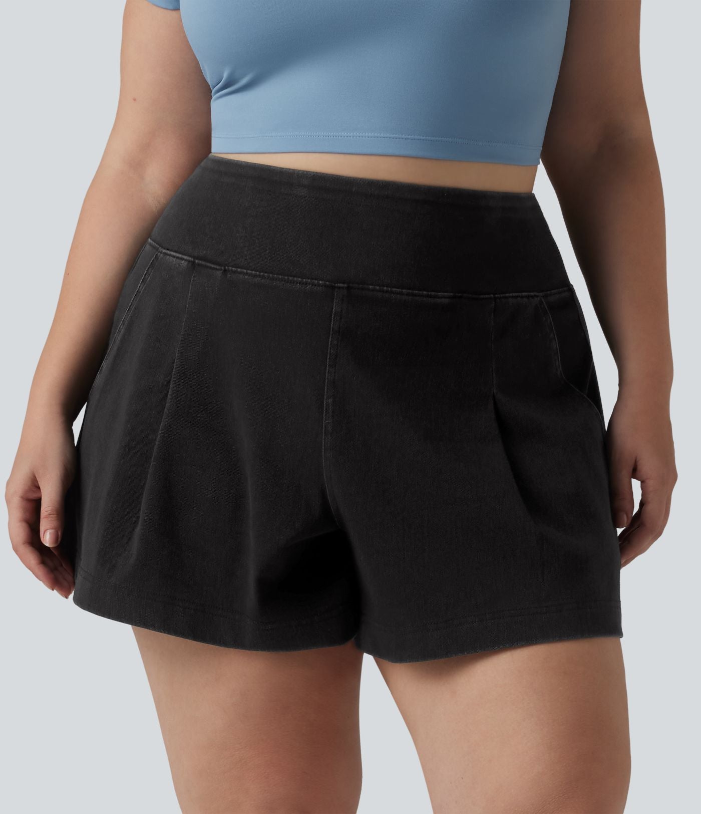Short en jean taille haute Halara Flex™ ample et décontracté, grande taille, 10 cm avec poches