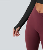 Haut de sport yoga court à manches longues avec passants pouces sans couture Seamless Flow