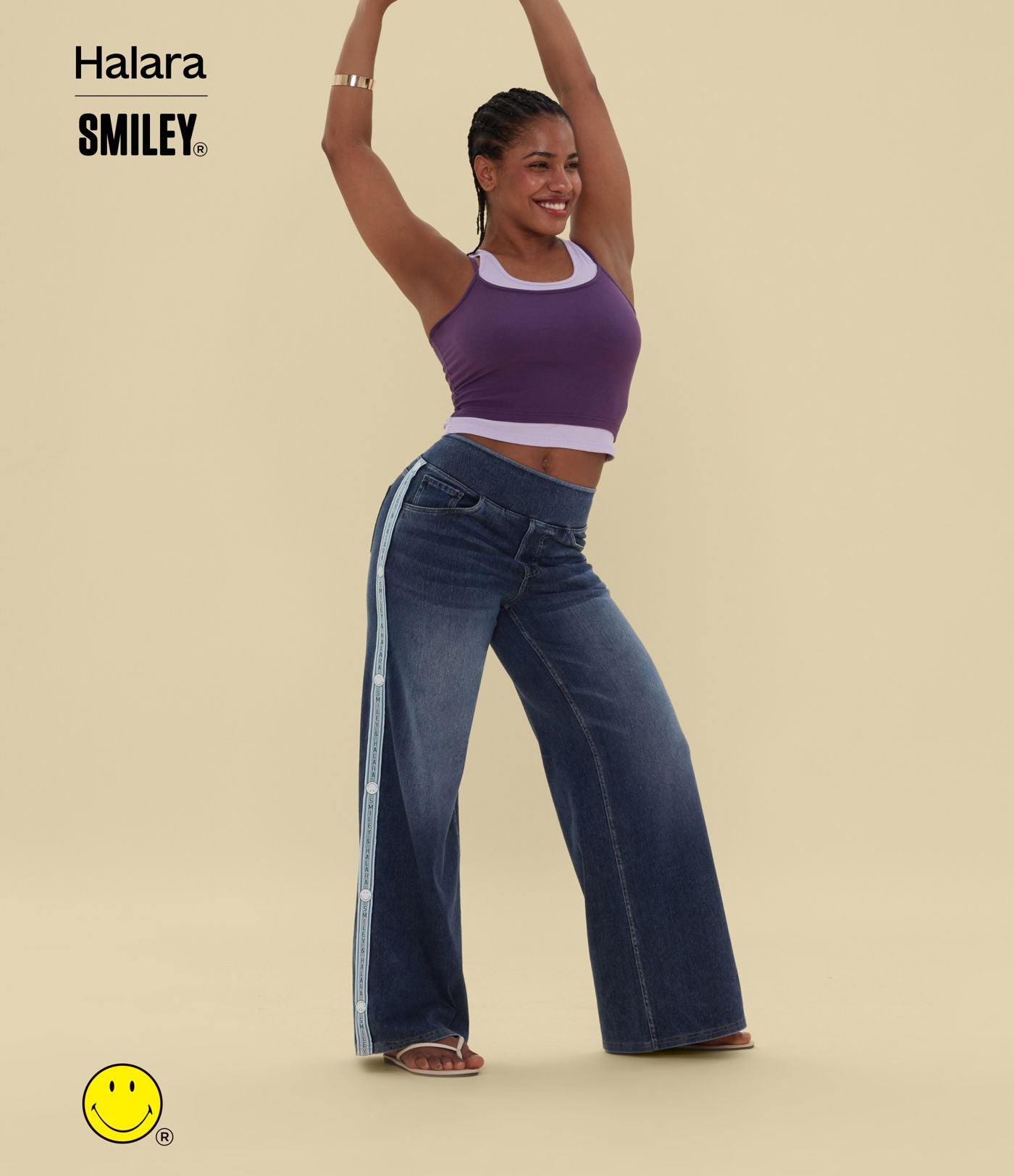 Jean large casual délavé Halara X Smiley® Halara Flex™ taille haute avec poches