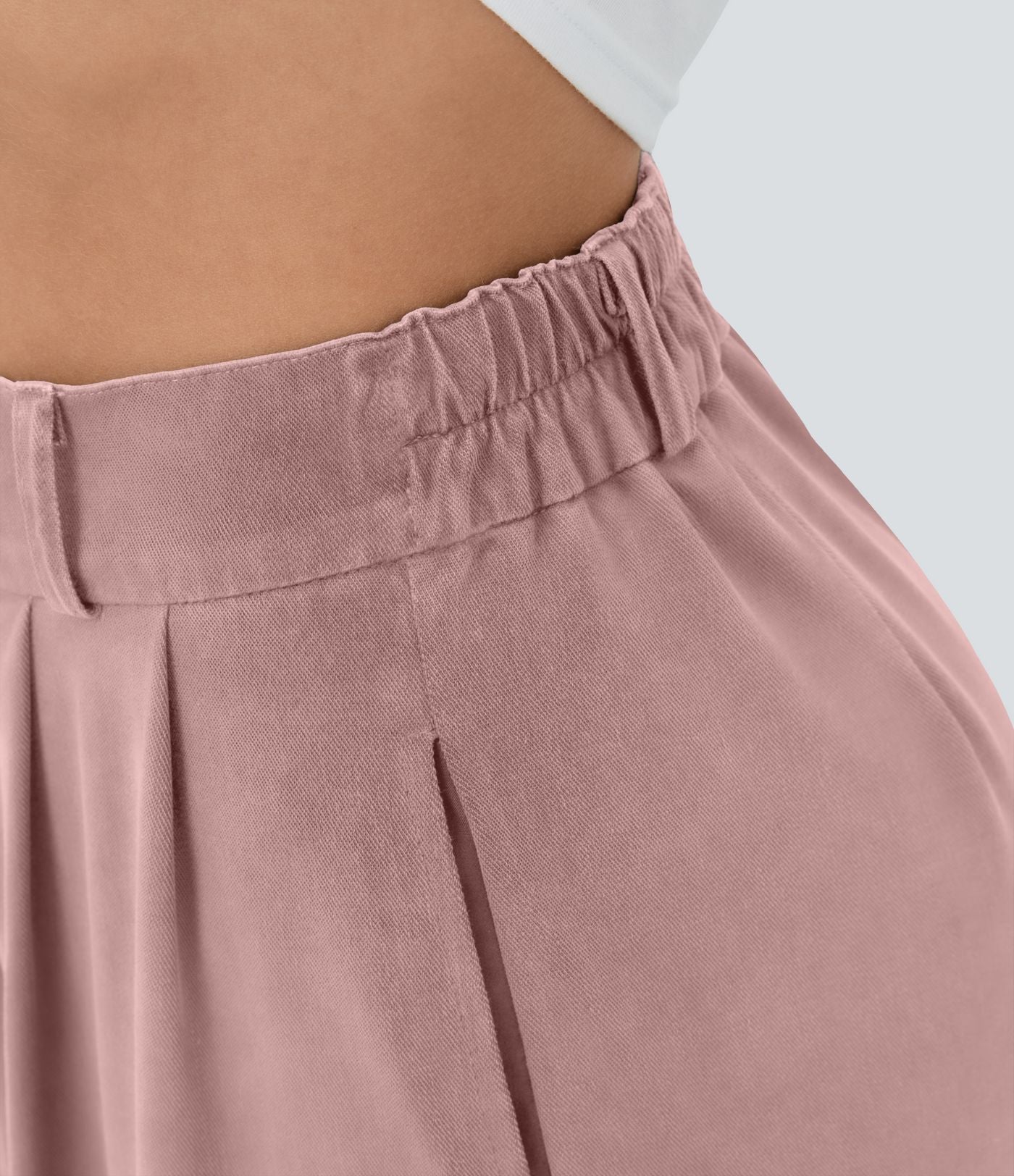 Pantalon Large Casual Taille Haute Boutonnés Fermeture Éclair Plissé Poches Latérales Ourlet Fendu