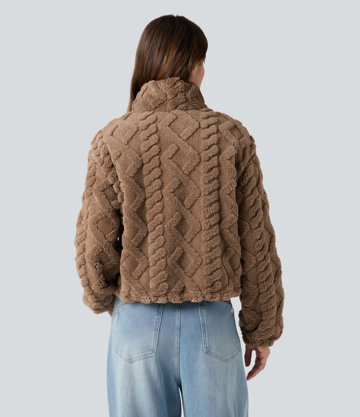 Veste sherpa col montant avec fermeture éclair et poches
