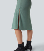 Robe tailleur mi-longue moulante manches courtes froncée