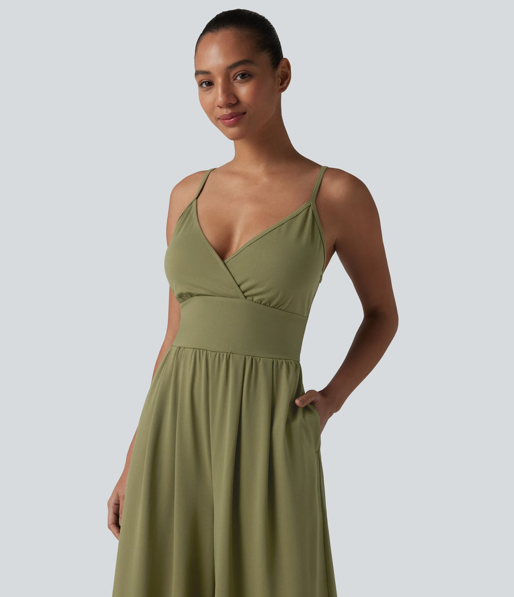 Combinaison décontractée à col en V avec soutien-gorge intégré et poches - Easy Peasy