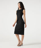 Robe tailleur midi sans manches col rond