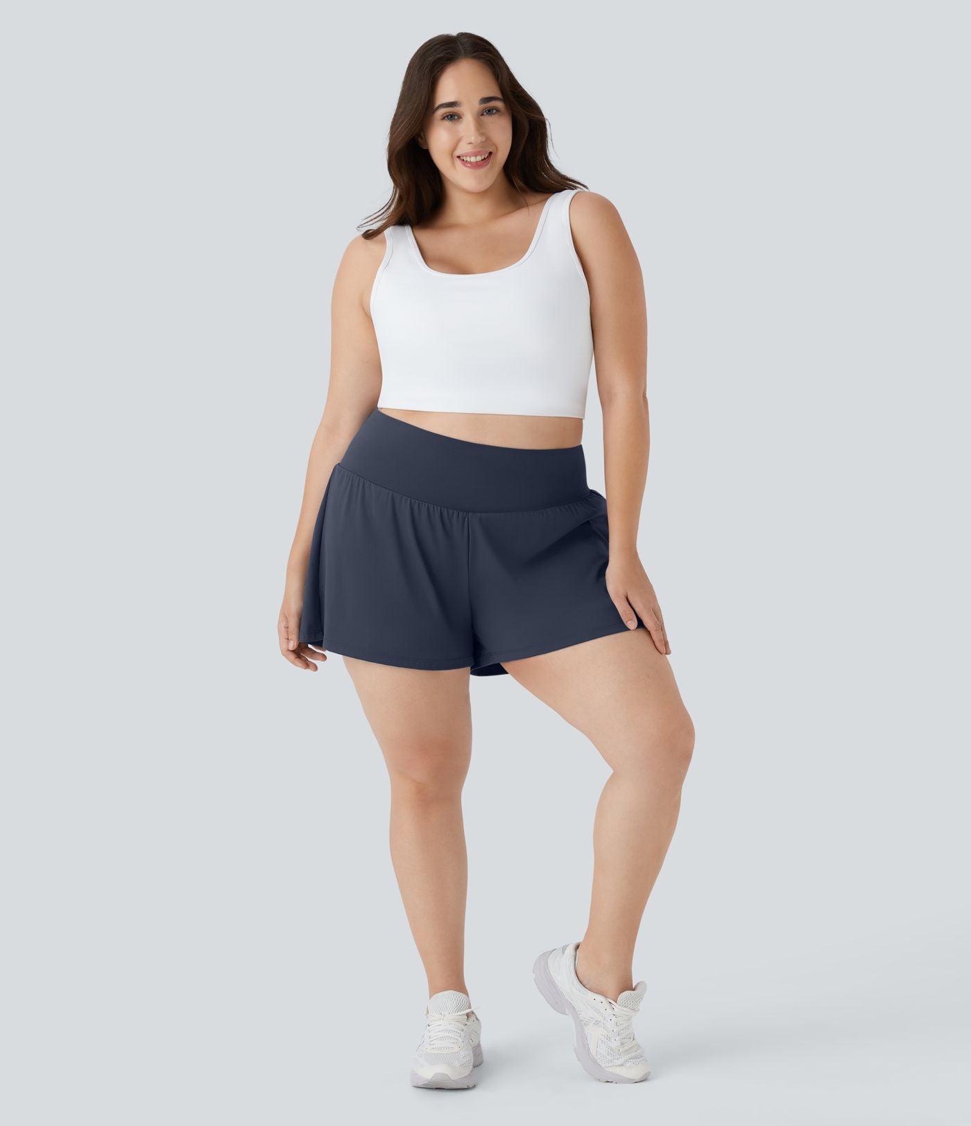 Short Yoga 10cm Plus Longue Taille Ultra Haute 2 en 1 Poche Arrière Poche Cachée Latérale Grande Taille
