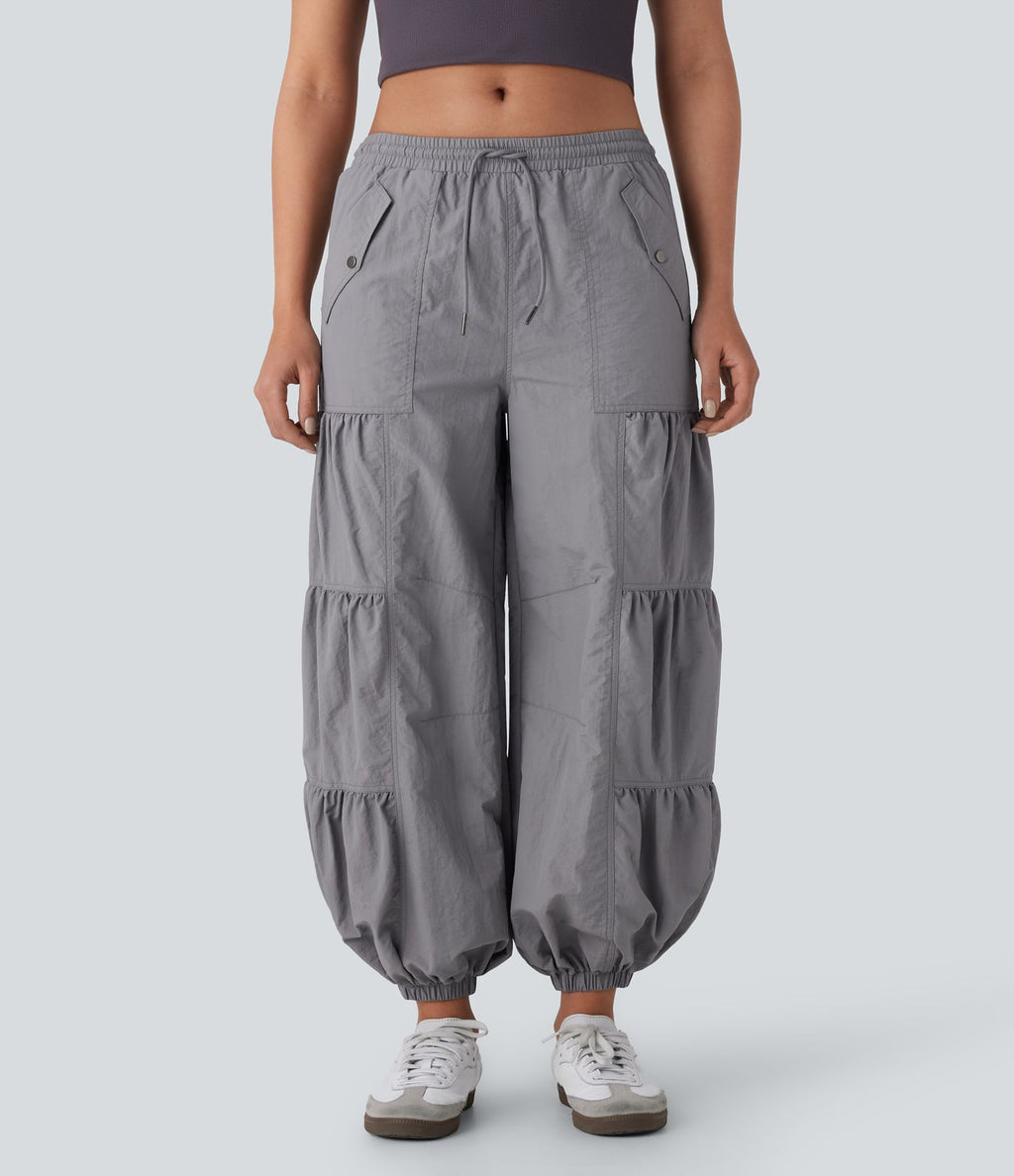 Jogging cargo décontracté parachute taille moyenne à cordon avec poches latérales et fronces