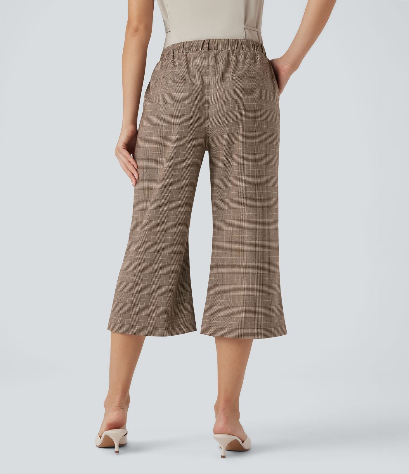 Pantalon de travail Halara Flex™ bootcut à carreaux pied-de-poule, taille haute, avec poches