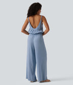 Combinaison en jean casual en lyocell à jambes larges avec poches, style enfilable