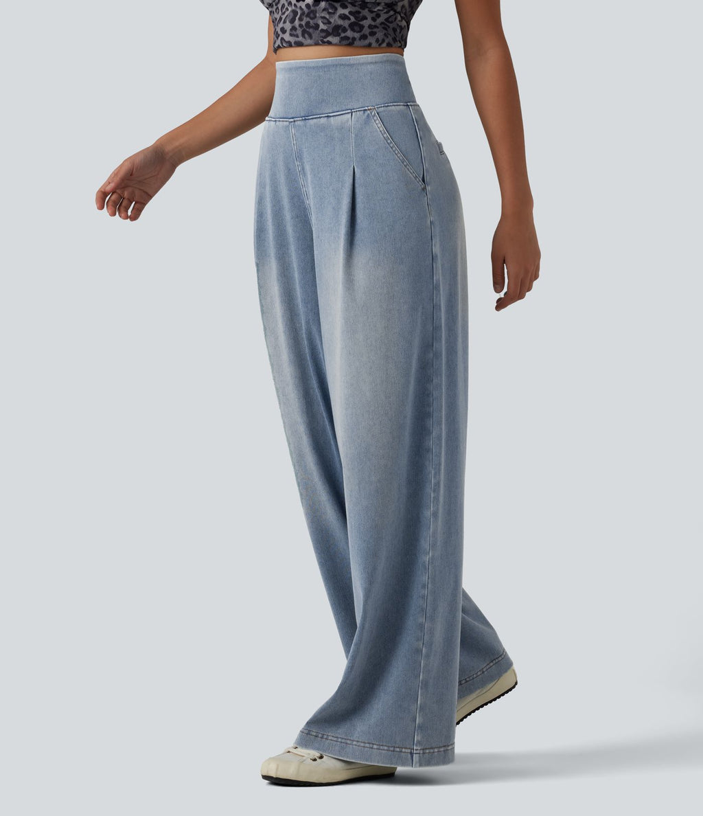 Jean large Halara Flex™ délavé décontracté, taille haute, à poches