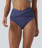 Bas de bikini métallisé taille haute ventre plat