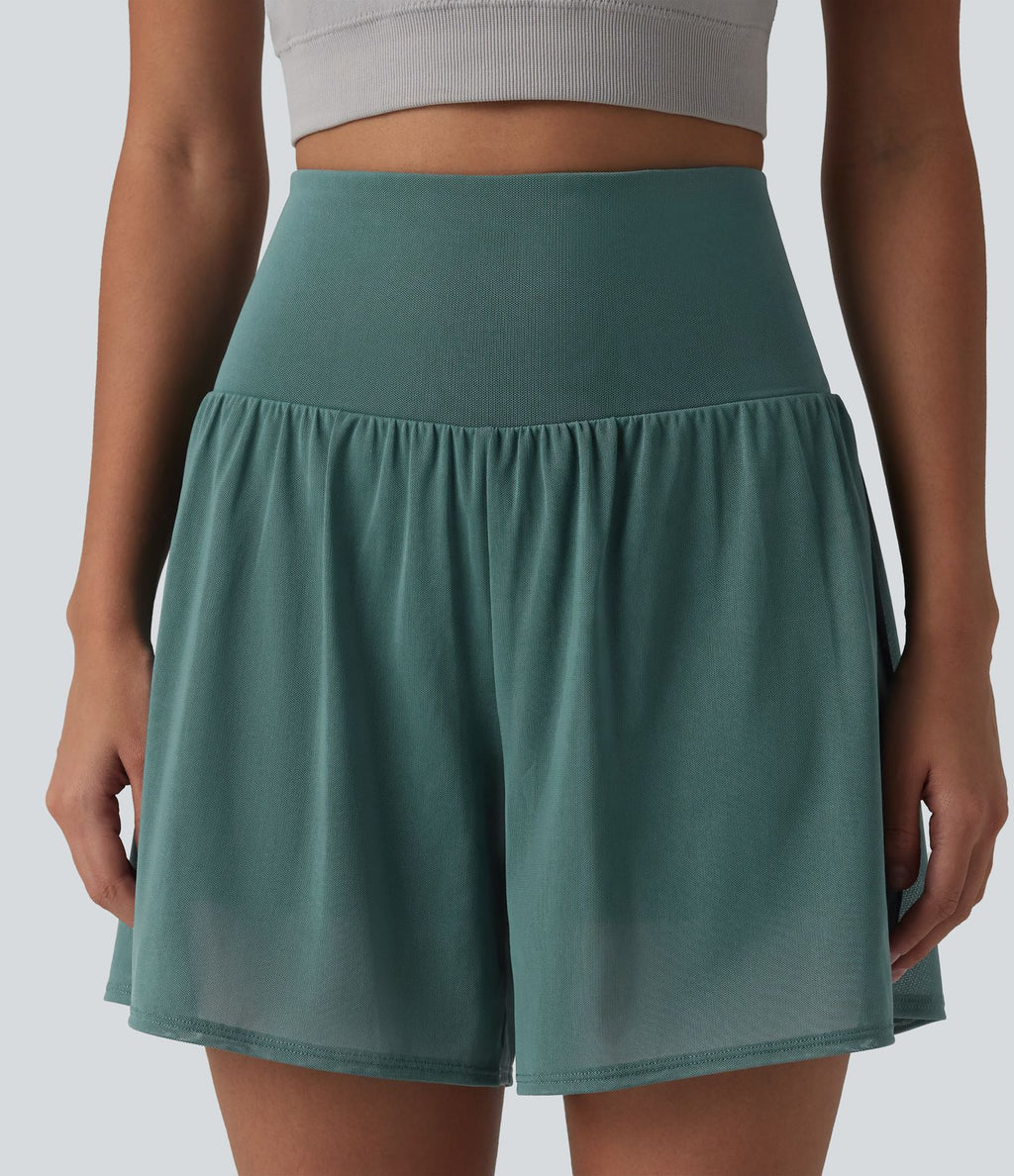 Short de yoga SoftlyZero™ Airy 2-en-1 taille haute avec empiècement mesh contrastant, à effet frais InstantCool et poches 12,5 cm