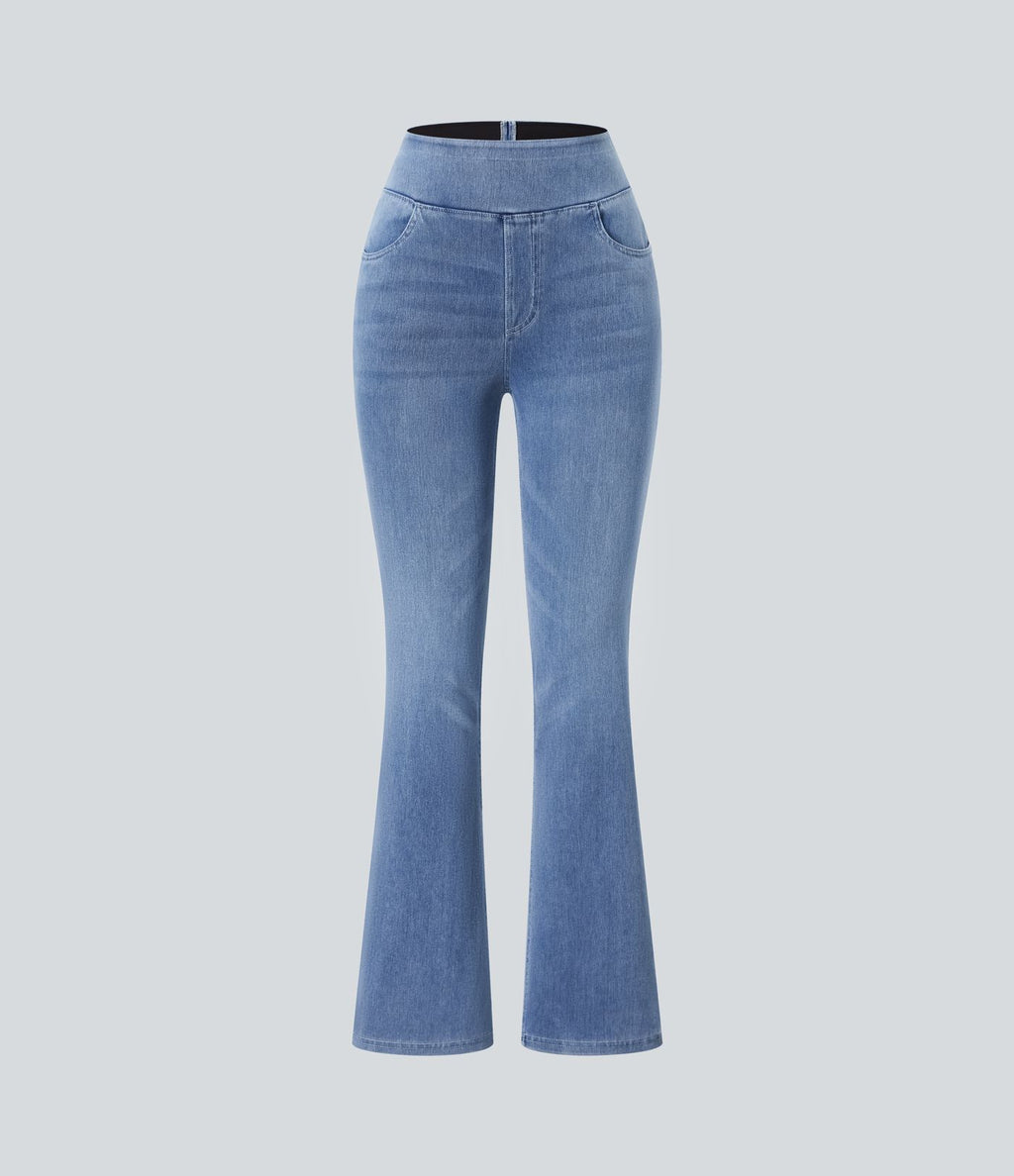 Halara Flex™ Jean bootcut décontracté extensible délavé taille haute à poches multiples