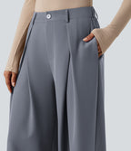 Pantalon tailleur large, taille haute, à poches