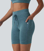 Short cycliste de yoga Halara UltraSculpt™ chiné, taille haute, cordon de serrage, séchage rapide, 17,5 cm, avec poches